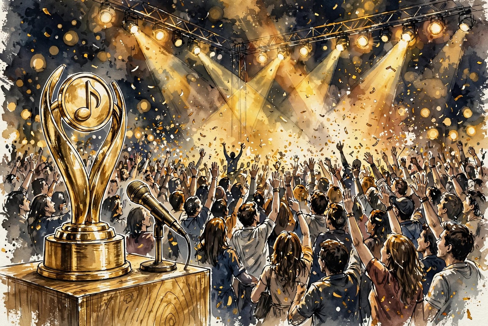 Ice Spice awards and career achievements — concert crowd and golden music award