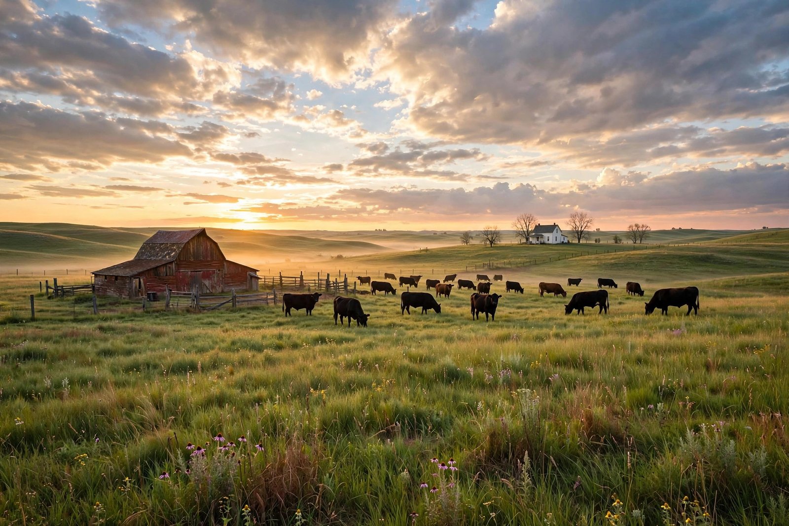 South Dakota cattle ranch at sunrise, where Kristi Noem was raised