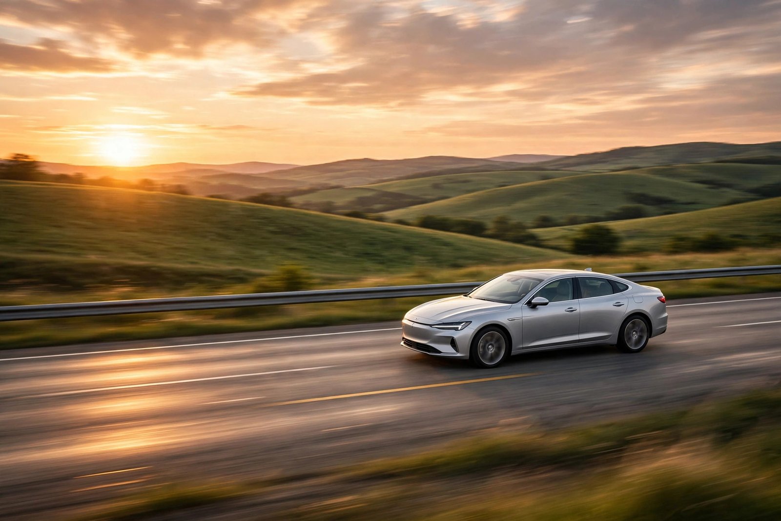 A sedan driving on an open highway, one of the most popular body styles in Toyota lease deals