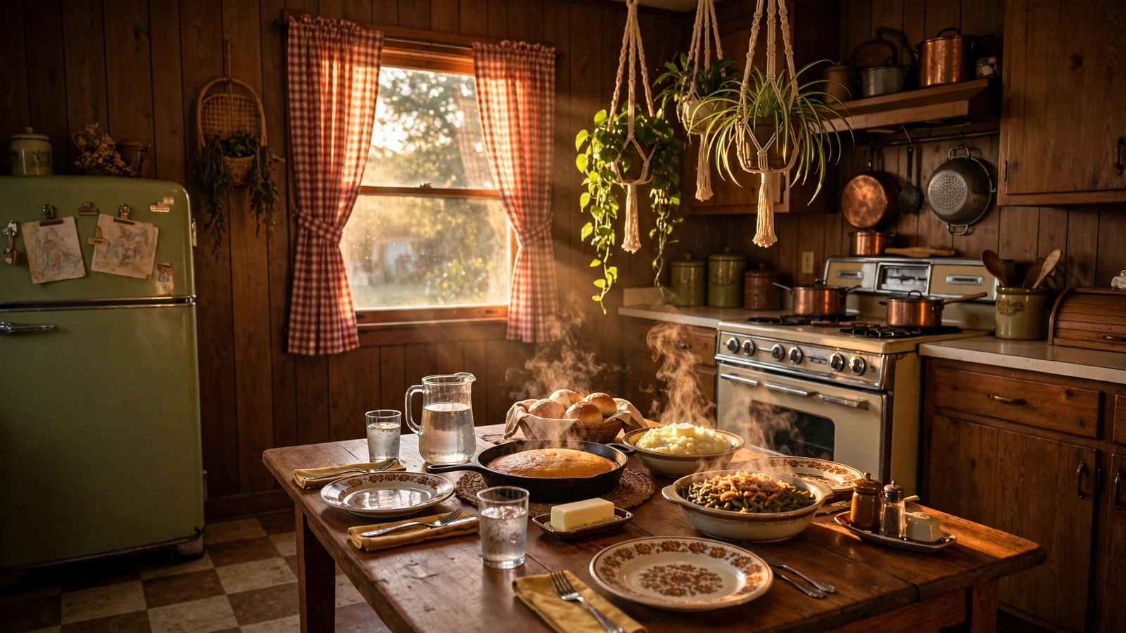A warm 1970s Midwestern family kitchen like the Minneapolis home where Kate Connelly grew up