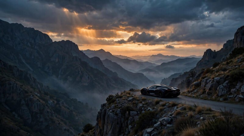 Luxury supercar on a mountain road at dusk, symbolizing the Andrew Tate net worth claims and controversy