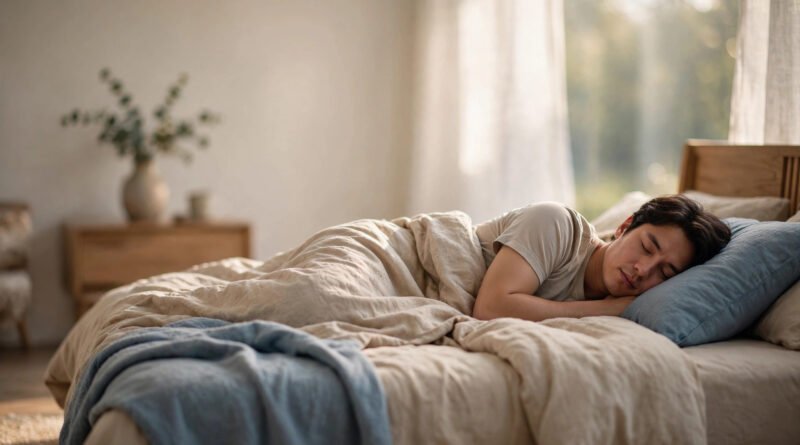 Person sleeping peacefully on their side on the best mattress for side sleepers in a bright bedroom