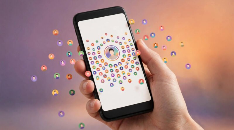Smartphone showing a social media profile surrounded by growing follower avatars, illustrating the buy IG followers concept