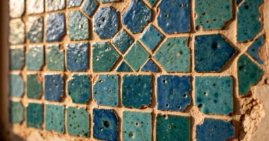 Handmade Moroccan zellige tiles with glossy blue-green glaze