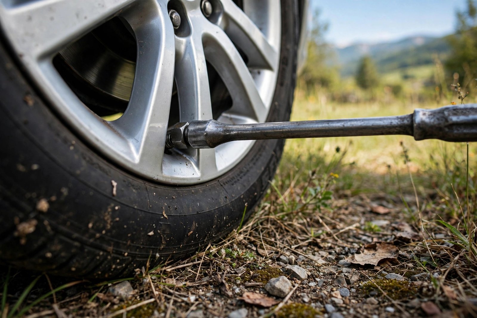 Tightening lug nuts on a mounted spare tire