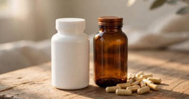 Magnesium glycinate vs citrate: two supplement bottles side by side with capsules on a wooden table