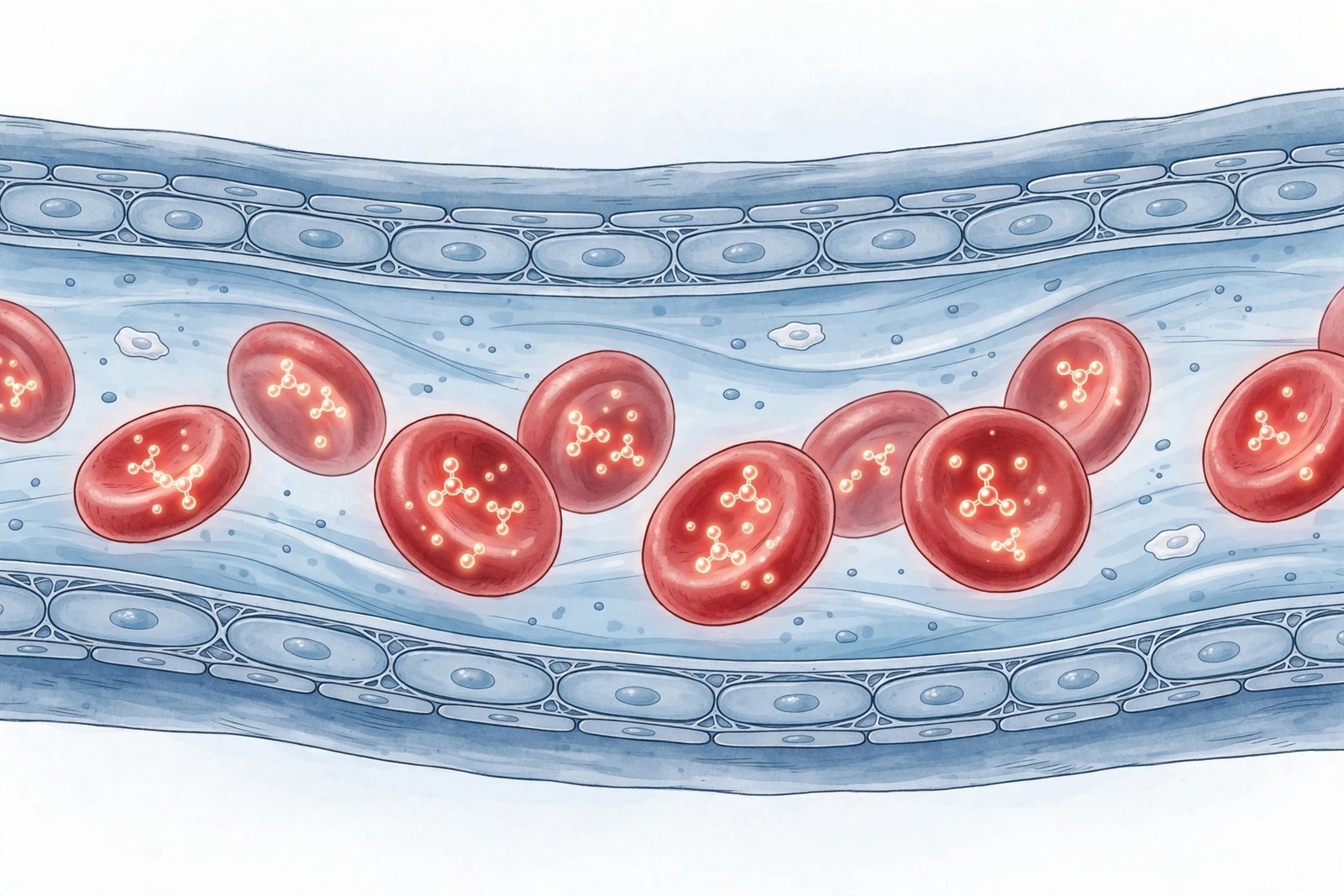 Medical illustration of red blood cells with hemoglobin molecules inside, showing how the MCHC blood test measures hemoglobin concentration