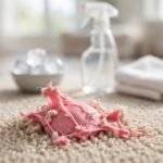 How to get chewing gum out of carpet — gum stuck in carpet fibres with cleaning supplies nearby