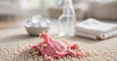 How to get chewing gum out of carpet — gum stuck in carpet fibres with cleaning supplies nearby