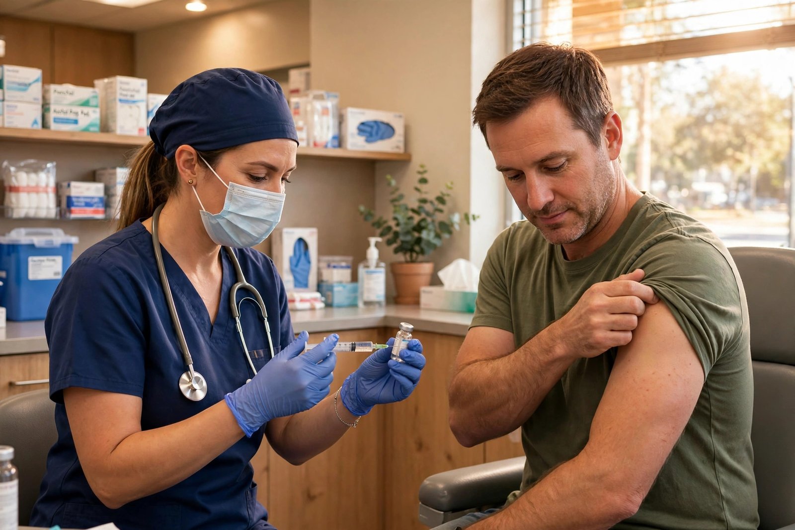 Nurse preparing a vaccination at a Meijer Pharmacy clinic