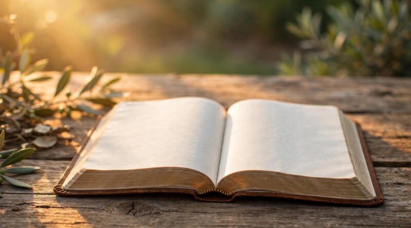 Open Bible on a wooden table in warm morning sunlight, symbolizing prayer and freedom from pornography addiction