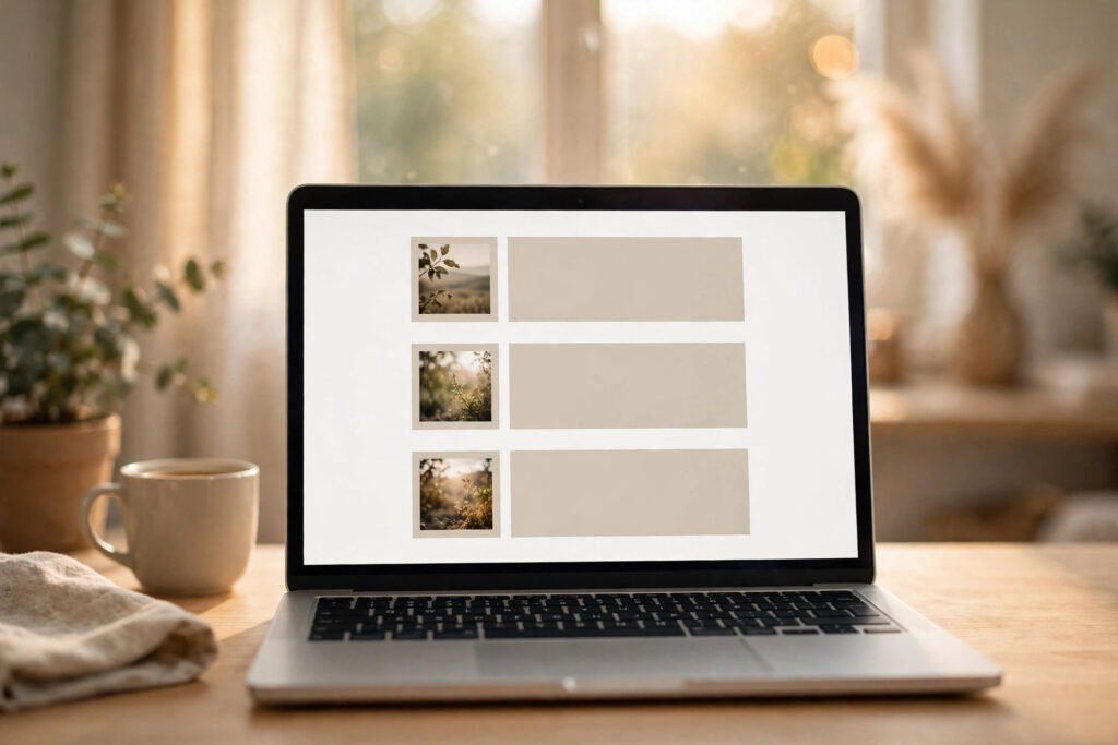 Laptop displaying a simple multi-topic blog homepage — quikconsole com review