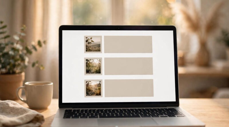 Laptop displaying a simple multi-topic blog homepage — quikconsole com review