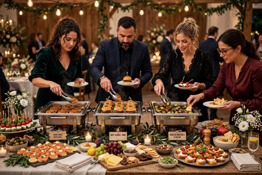 Serving hors d'oeuvres at a party buffet table