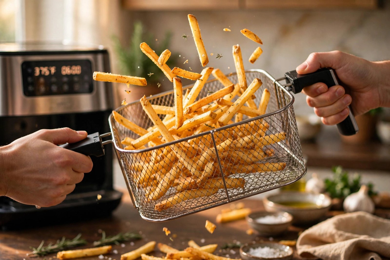 Shaking the air fryer basket halfway through cooking