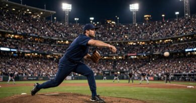 Trevor Rogers pitching motion in a night game — Baltimore Orioles left-handed starter mid-delivery on the mound