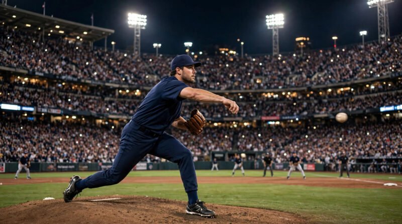 Trevor Rogers pitching motion in a night game — Baltimore Orioles left-handed starter mid-delivery on the mound