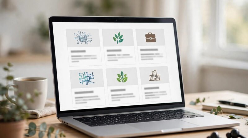 Voozon.com explained: laptop showing a multi-topic online magazine homepage