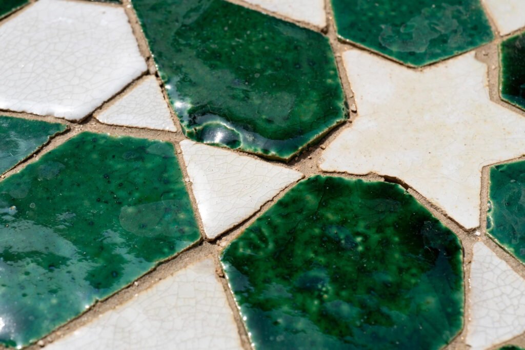 Close-up of handmade zellige tiles showing natural color variation