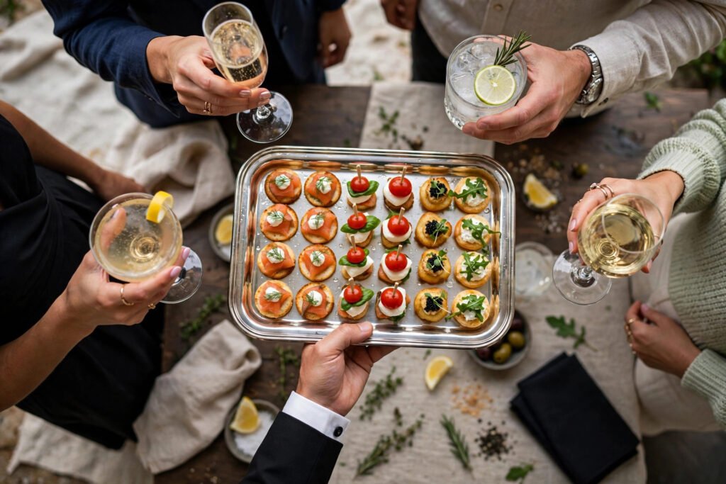 Tray of hors d'oeuvres served at a cocktail reception