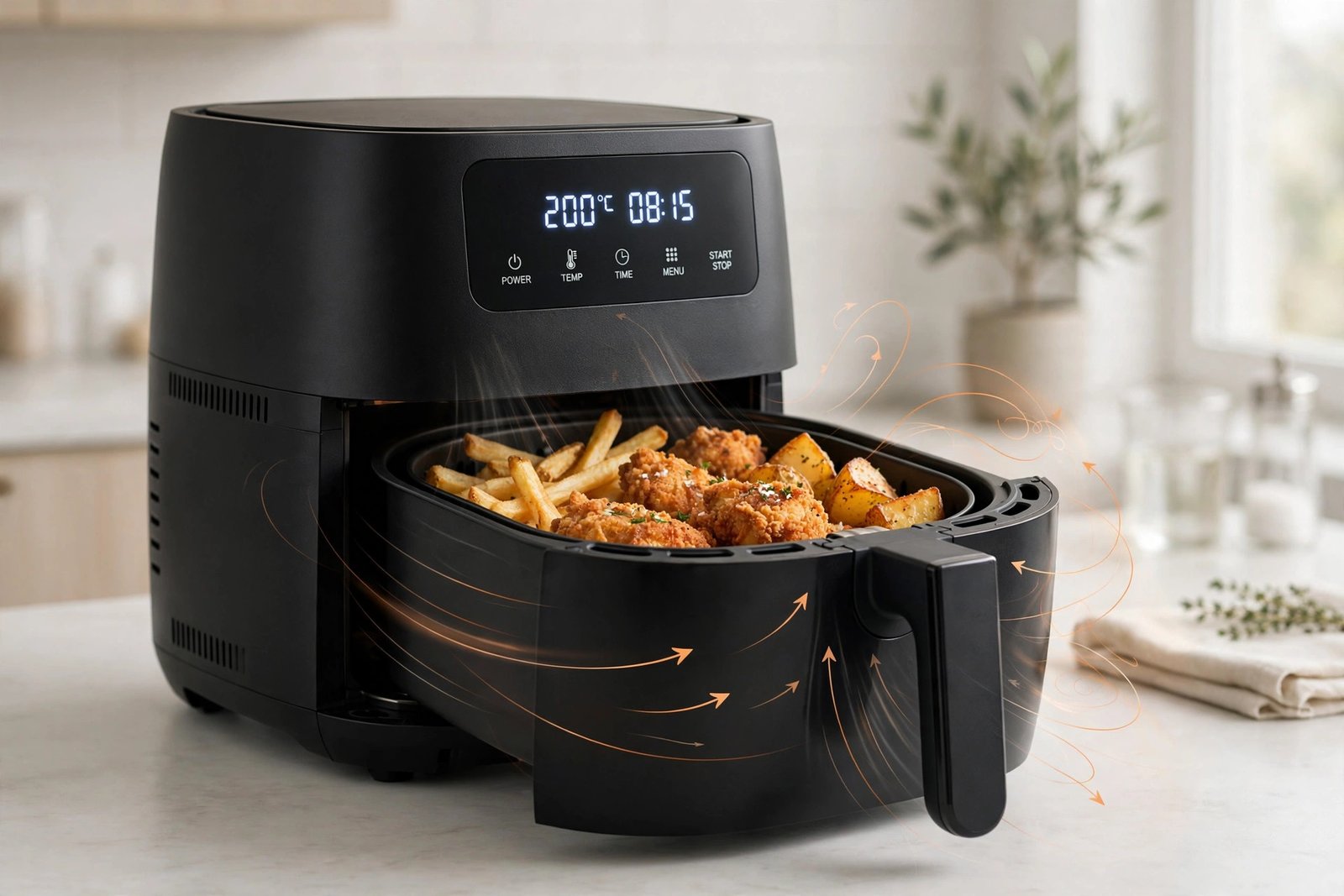 How an air fryer works — hot air circulation around food